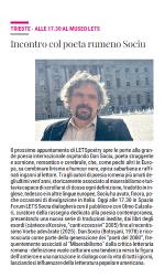 Incontro col poeta rumeno Sociu : Trieste, alle 17.30 al museo LETS