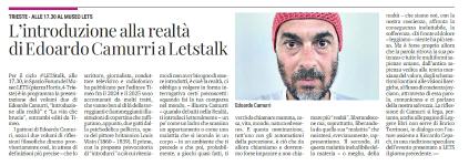 L'introduzione alla realt&agrave; di Edoardo Camurri a Letstalk : Trieste - alle 17.30 al museo LETS